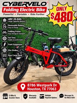 Folding Electric Bike 48V 20.8Ah Fat Tire E-Bike – $480
