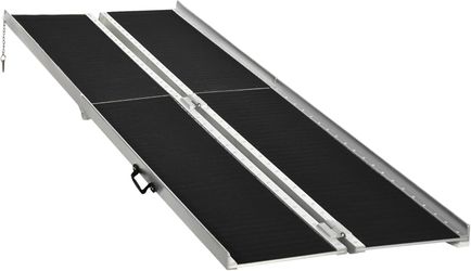 HOMCOM Wheelchair Ramp 10FT, Folding Aluminum Threshold Ramp with Non-Slip Surface, Transition