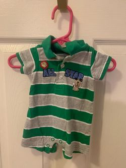 Baby Boys Green & Gray Striped All Star Polo Romper