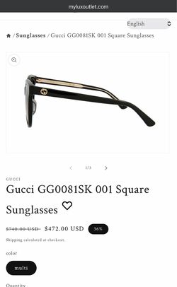 Gucci GG0081SK 001 Square Sunglasses