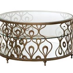 Coffee Table, Glass And Metal, Peacock Design
