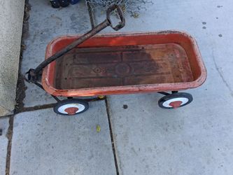 Vintage Red Metal Pull Wagon