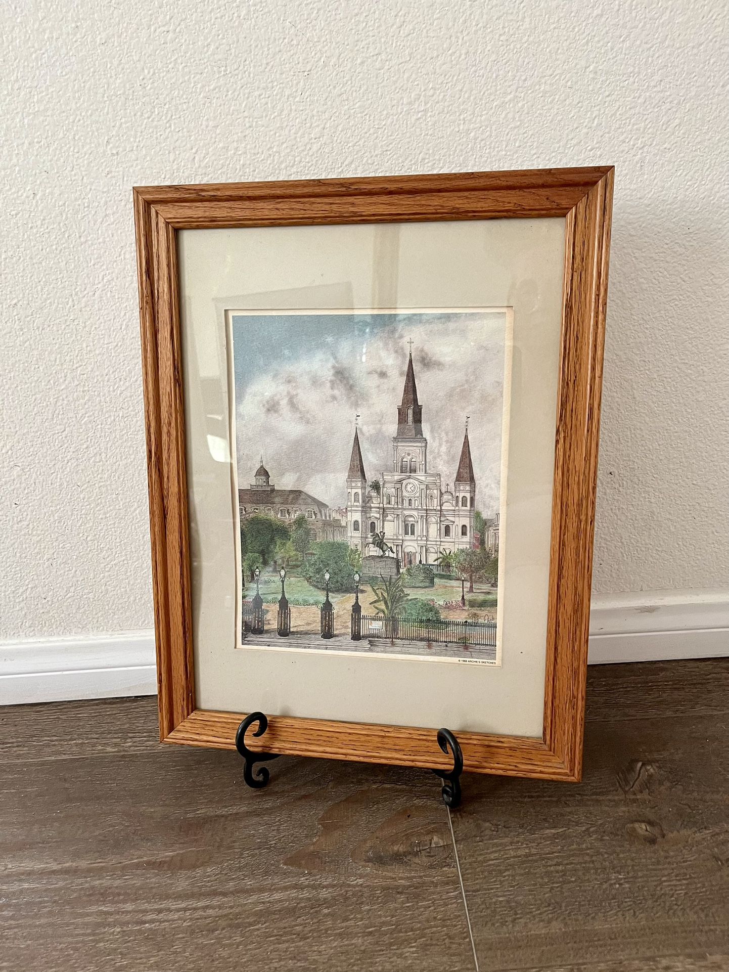 St. Louis Cathedral New Orleans Print 1983 Archie’s Sketches in Wooden Frame 