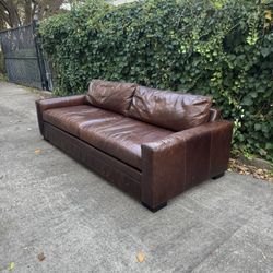 MG+BW Leather Brown Sofa 8 Foot Maxwell Lookalike Mitchell Gold + Bob Williams