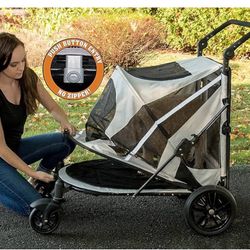 Pet Gear NO-Zip Pet Stroller with Dual Entry, Push Button Zipperless Entry for Single or Multiple Dogs/Cats, Pet Can Easily Walk in/Out, No Need to Li