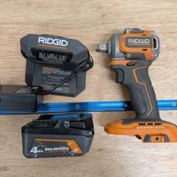 Ridgid 18v Subcompact Brushless 1/2" Impact Wrench & 4AH Battery/Charger USED.