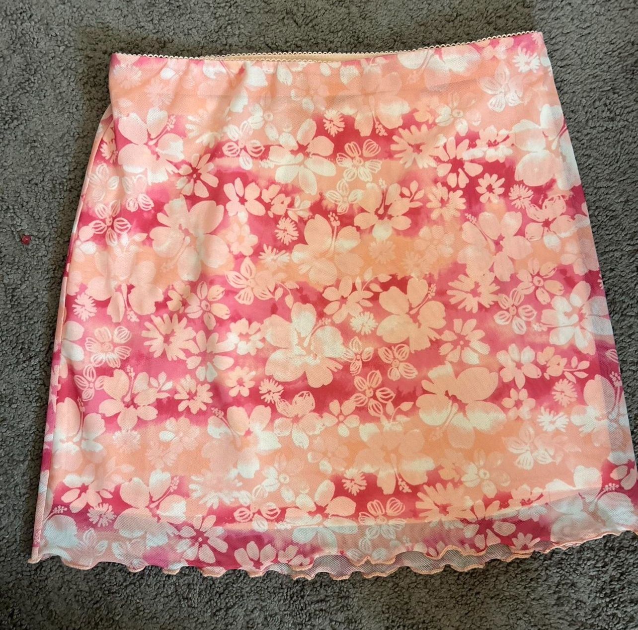 Pink and white floral skirt