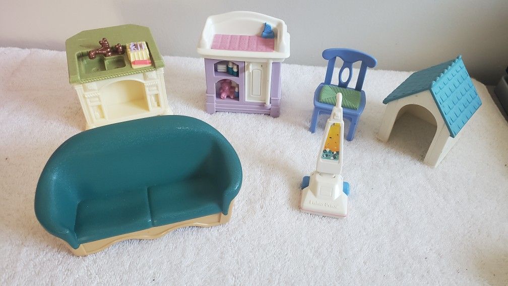 Vintage Fisher Price Loving Family dollhouse furniture Lot