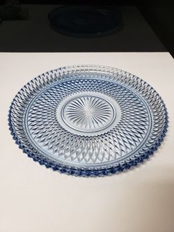 Vintage blue glass diamond cut sawtooth platter