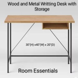 Brand New Wood And Metal Writting Desk With Storage 