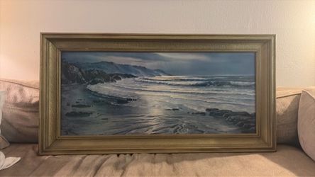 Vintage Maurice Meyer Coastal Seascape Lithograph Print Framed California Ocean