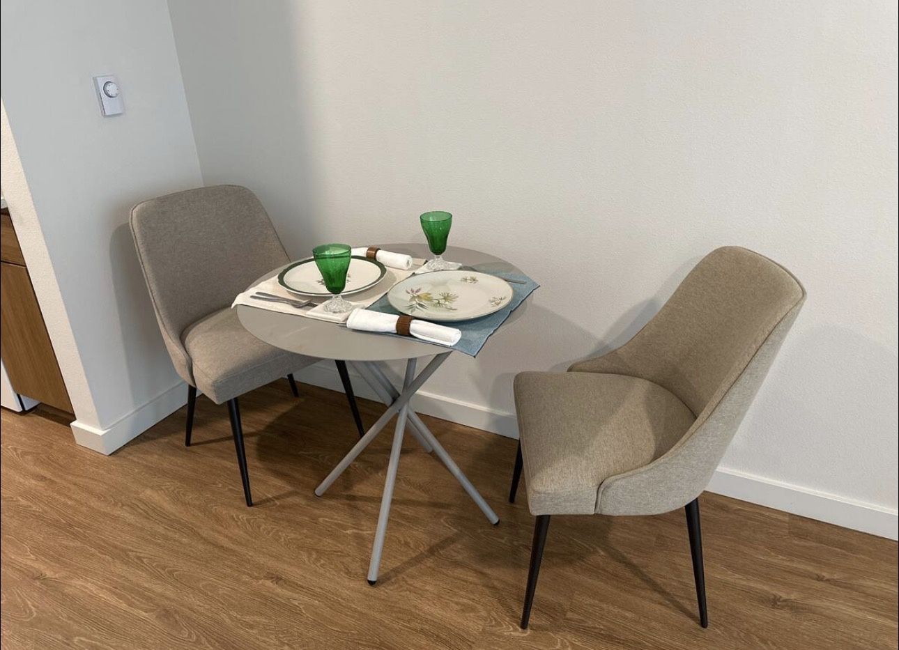 Like NEW Dining Table w/ 2 Chairs Beige/Brown Fabric