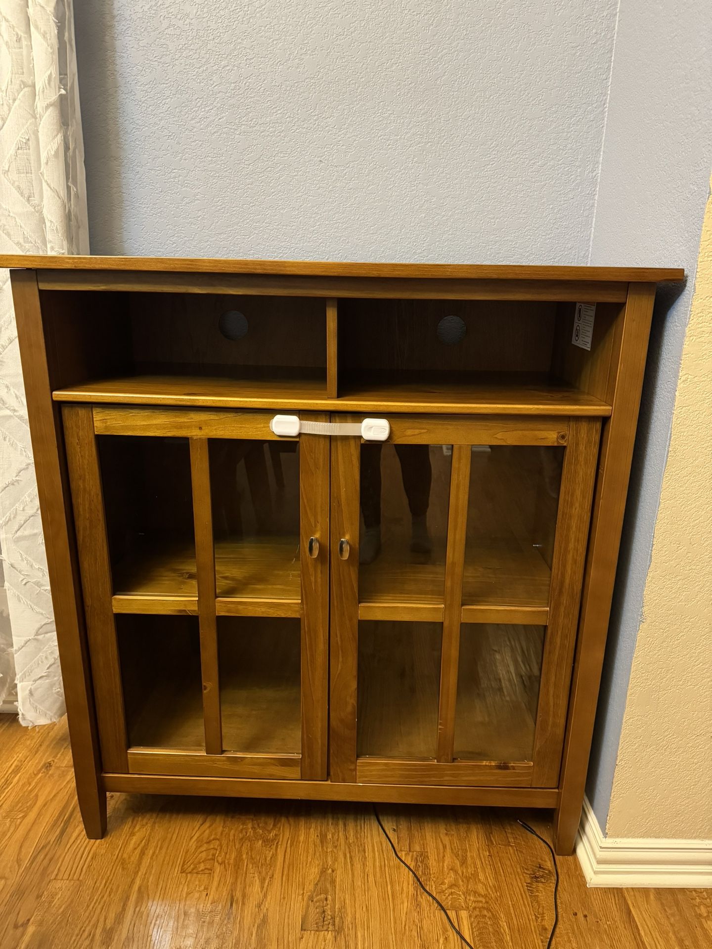 Wood Storage Media Cabinet With Glass Doors