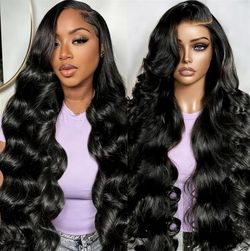 Pelucas de cabello humano virgen real de 32 pulgadas con encaje frontal de 13 x 6