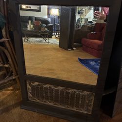 Vintage Solid Wood Hand Carved Mirror - 35" x 29"