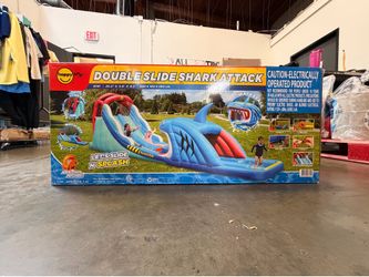 Happy Hop Shark Attack Double Slide Inflatable Water Slide Brand New In Box