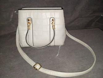 Grey Croc-Embossed Structured Handbag