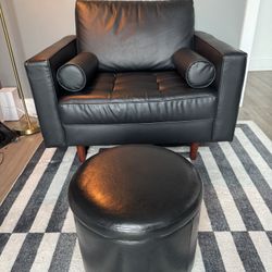 AllModern Geo faux-leather armchair and  Matching Ottoman