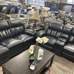 $1899 Navy Leather Sofa Loveseat 💙