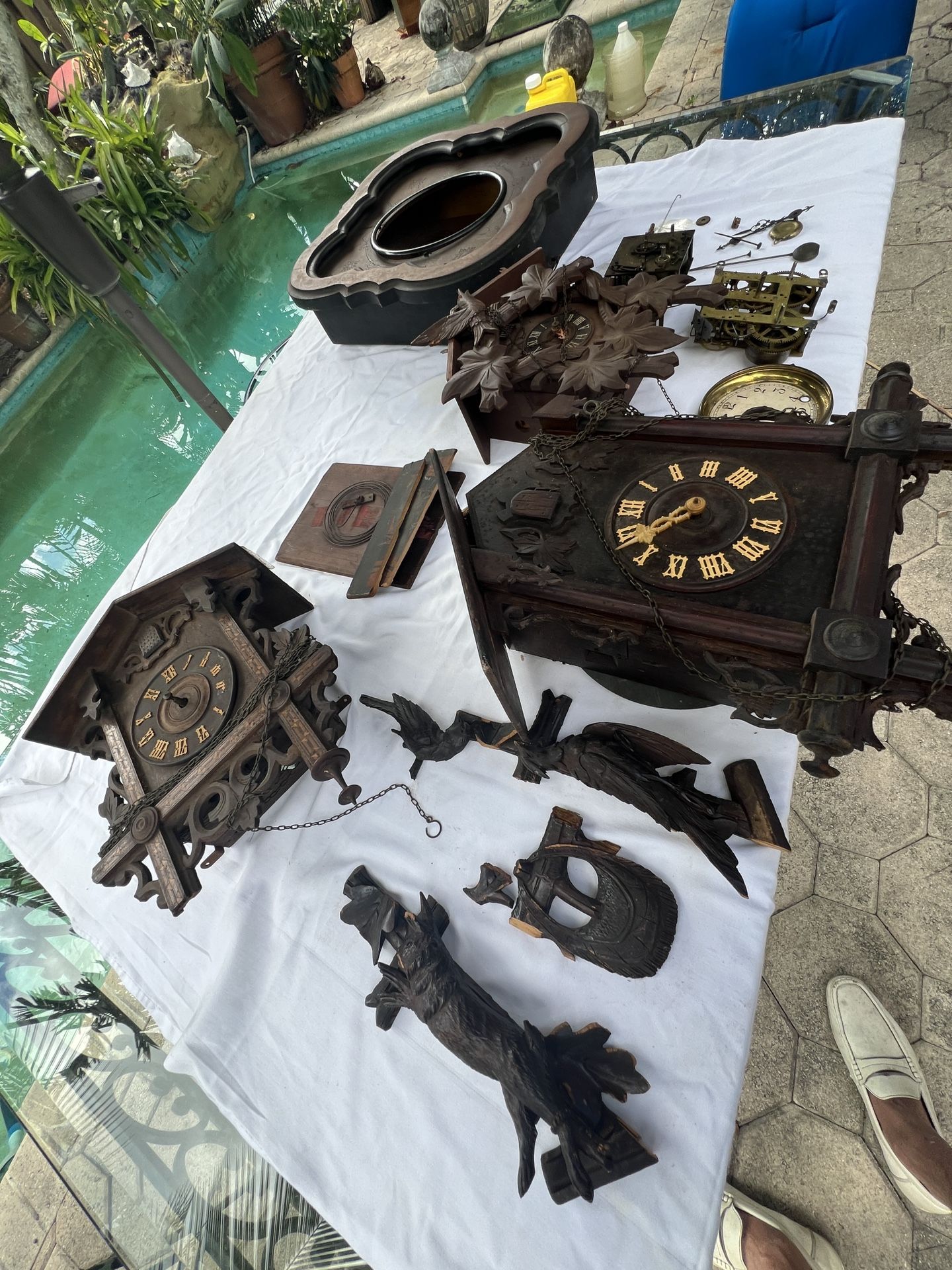 Collection Of Antique  Cuckoo  Cookoo Coco Clocks And Parts