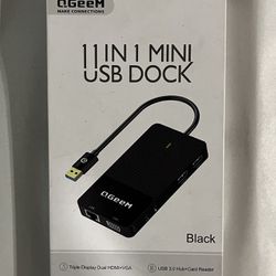 QGeeM 11-IN-1 USB 3.0 Docking Station, Triple Display USB Hub Dual Monitor D3908 Black