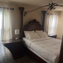 Queen Bed, Two Side Bed Tables And One Dresser With Mirror 