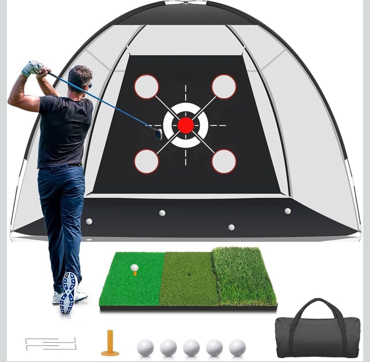 New-Golf Net with Practice Mat,Golf Hitting Aid Nets 10x7FT for Backyard Driving Chipping Training Swing with Target Mat Balls for Outdoor Indoor，Gift