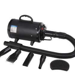 Durable Pet Hair Dryer Quick Blower Heater w/ 4 Nozzles for Dog & Cat Portable Black