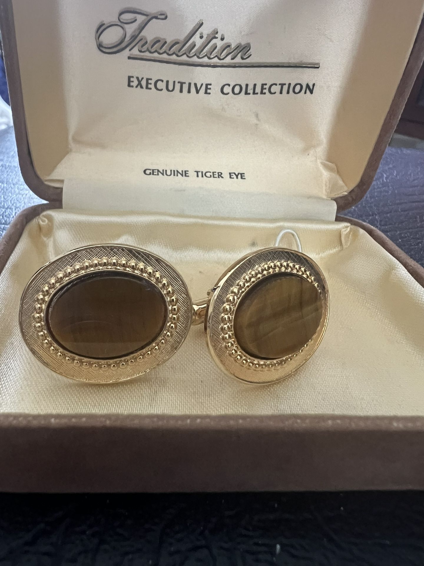 Genuine Tiger Eye Cuff Links-Vintage