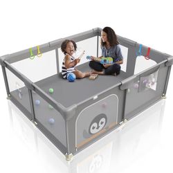 Li'l Pengyu Soft Breathable Mesh Playpen for Toddlers, 71 x 59 inch Extra Large Baby Fence with Unique Penguin Design, Suitable for Indoor & Outdoor U