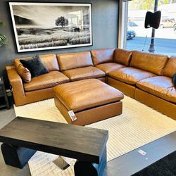 Emilia Caramel Leather 5pc Sectional Couch 