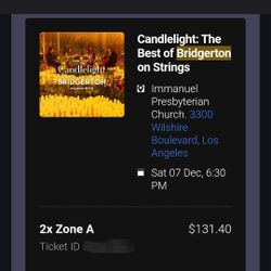 x2 Bridgerton Candlelight Concert - LA 12/07/24 630PM