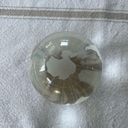 Vintage Glass World Globe Paperweight with Frosted Glass Continents