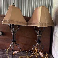 Vintage Wrought Iron Table Lamps - a Pair