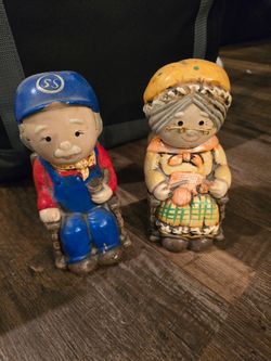 Vintage Elderly Man and Woman Ceramic Piggy Banks