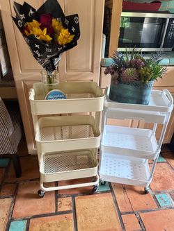 3-Tier Rolling Metal Storage Carts – Set of 2