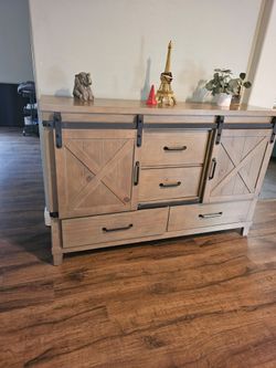 Farmhouse wood dresser, sideboard, hutch.