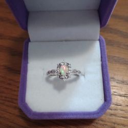 New S.925 Sterling Silver Fire Opal Ring Size 6