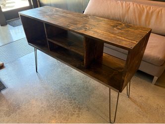 Rustic Wood and Metal Bookshelf Console Table