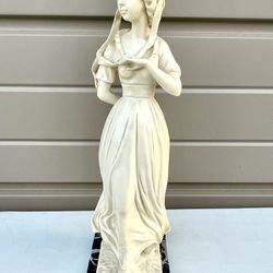 Vintage A Santini Italian Lady In Bonnet Alabaster Statue Figurine