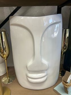 White Ceramic Abstract Face Vase