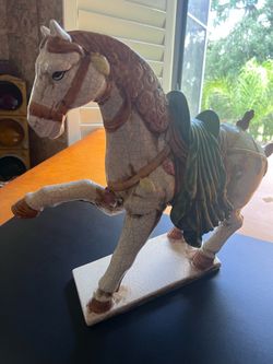 Chinese galloping horse Statue Dressed in Mongolian/ Asian Ceremonial Handmade and hand painted