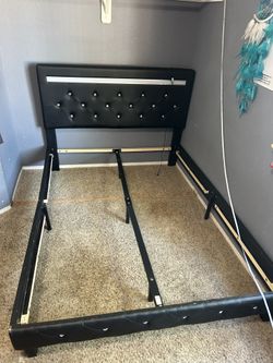 black faux-leather LED full size bed frame