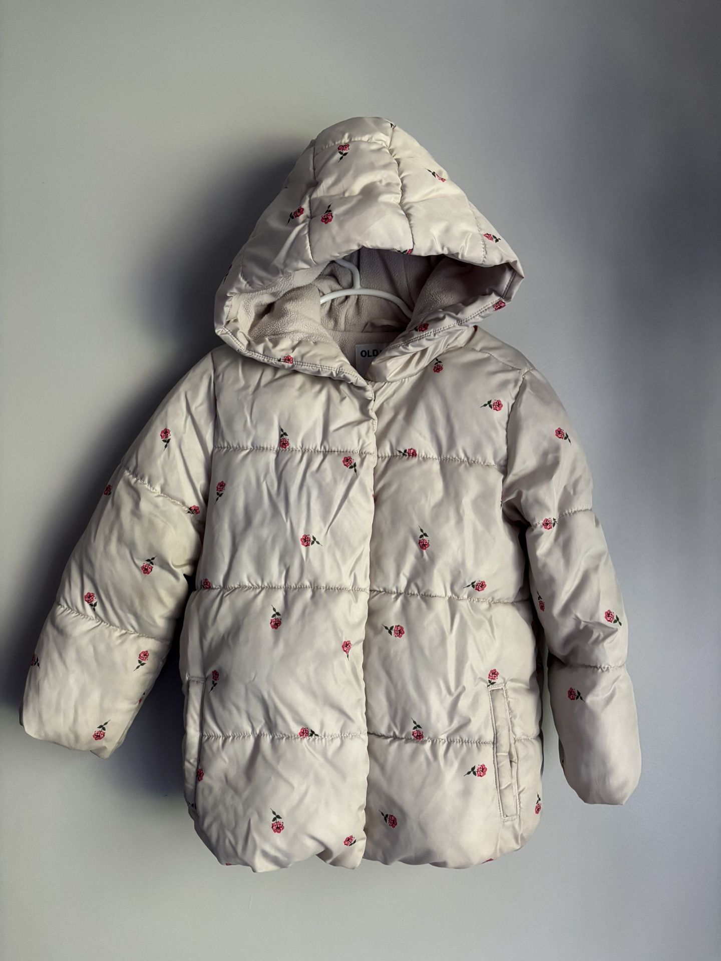 Old Navy Girls Size 5 5T Winter Coat Puffer Jacket Floral Hooded Warm