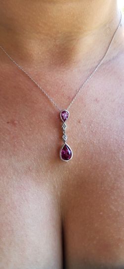 Natural Raspberry Garnet and Sapphire Silver Necklace