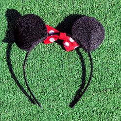 Felt Mouse Ears Pink Polka Dot Bow Children Girls Alice/Bubble.Head Hairband New