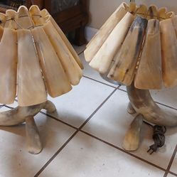 Vintage Hand Made Cow Horn  Lamps (Pair)