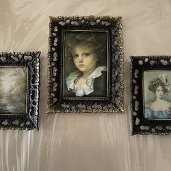 Vintage Wall Silkscreen Prints in Bronze Frames (Set of 3)
