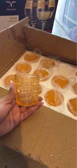24 Amber Hobnail Glass glass candle holders Set