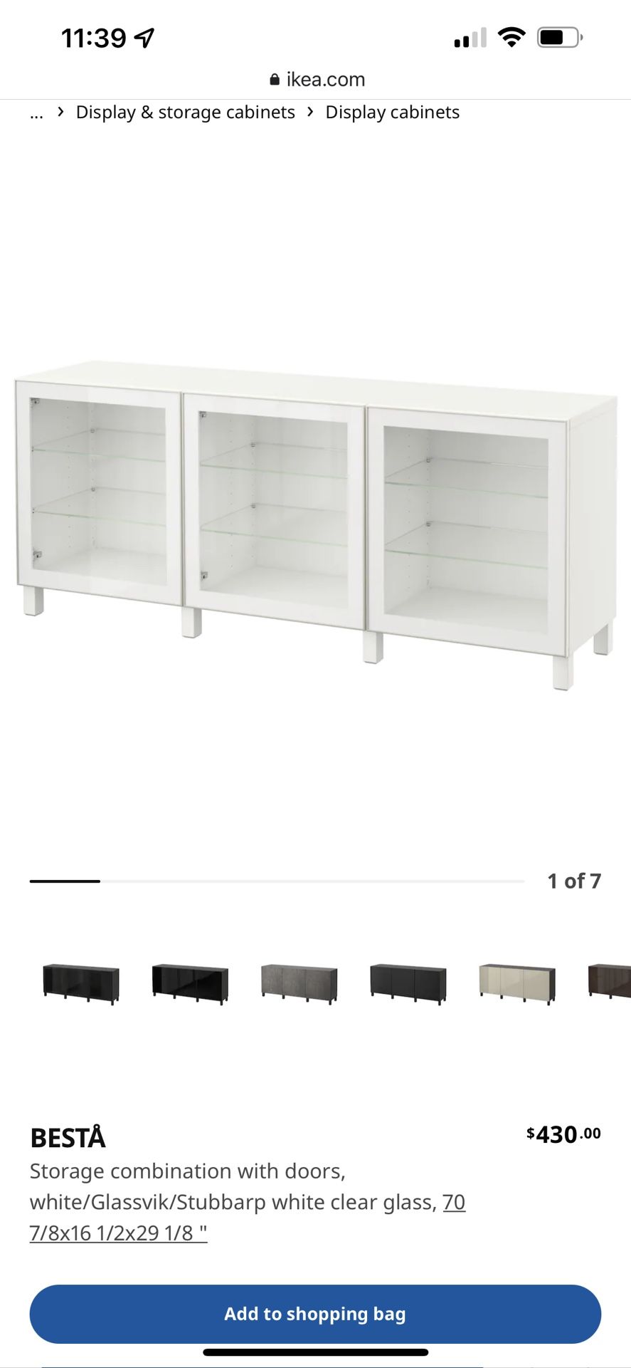 IKEA Besta Storage Cabinet With Glassvik Doors